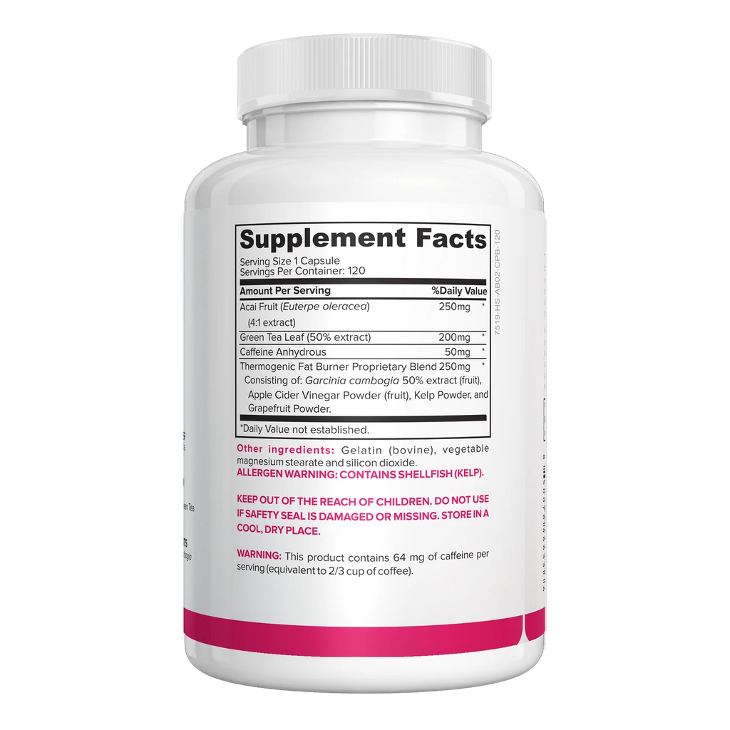 Thermogenic Fat Burner for Women, 120 capsule bottle, Supplement Facts panel