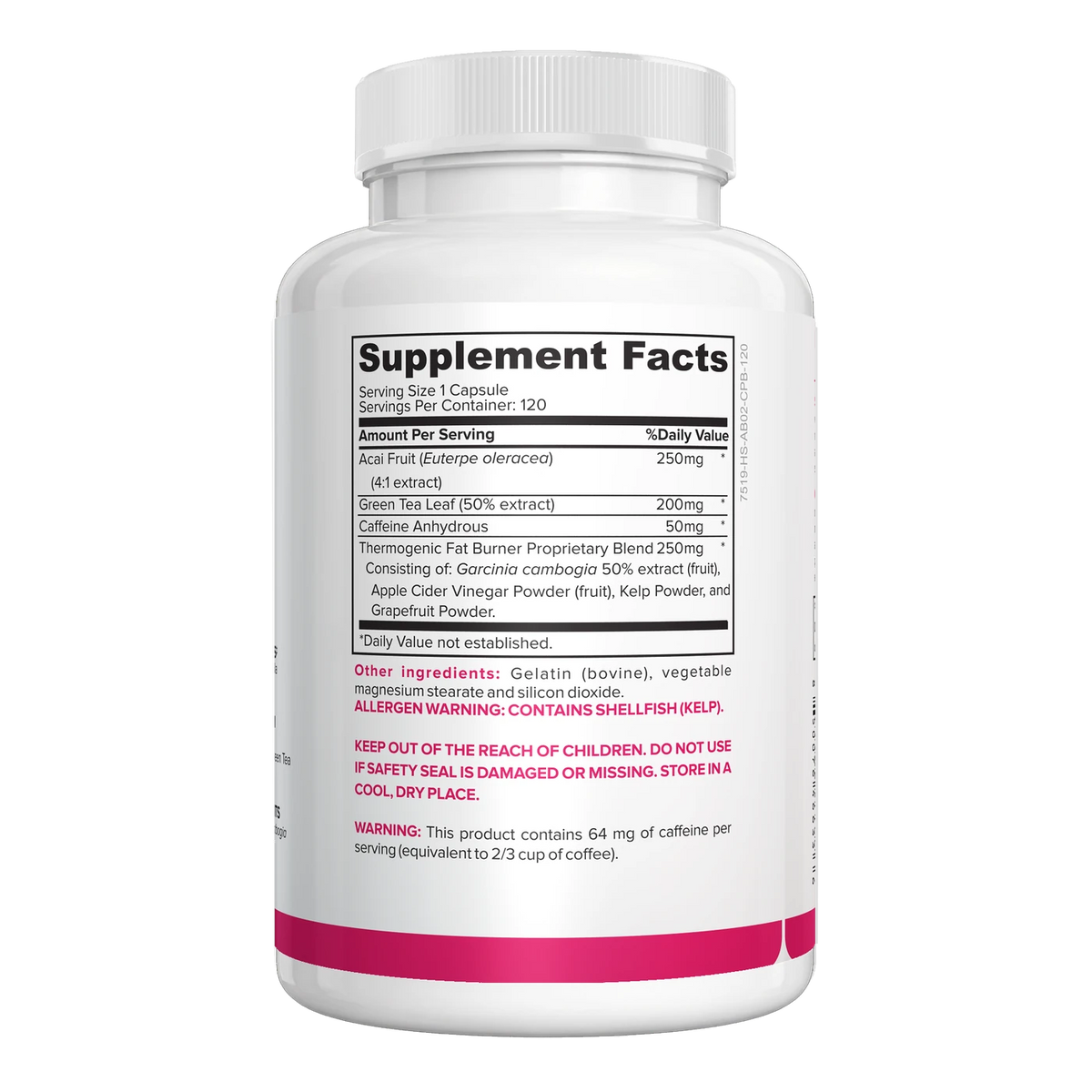 Thermogenic Fat Burner for Women, 120 capsule bottle, Supplement Facts panel