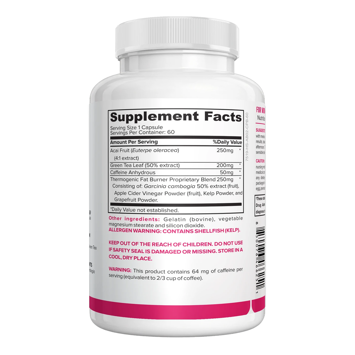 Thermogenic Fat Burner for Women, 60 capsule bottle, Supplement Facts panel