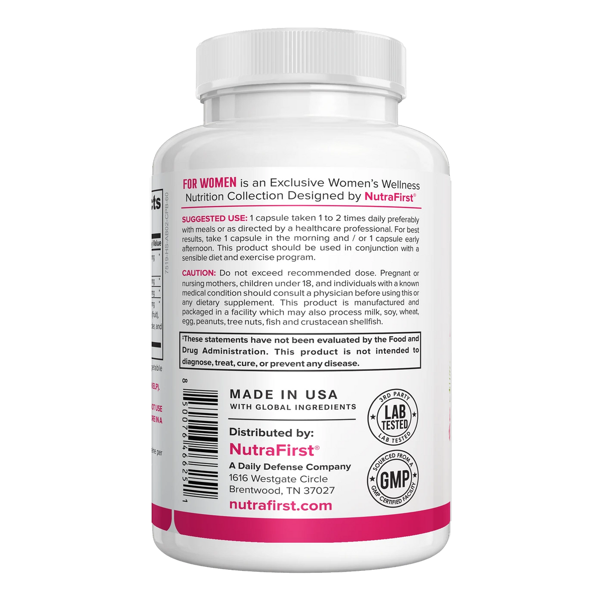 Thermogenic Fat Burner for Women, 60 capsule bottle, directions, warnings and quality badges