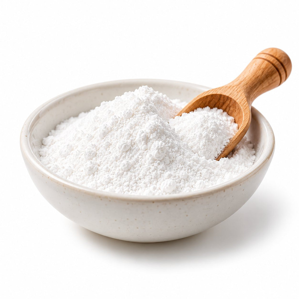 Caffeine anhydrous powder in a small dish